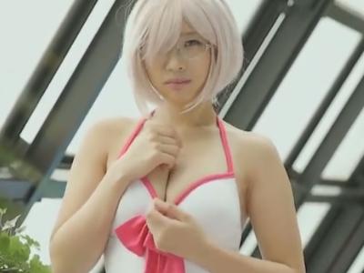 <アニコス>FGO マシュ 『マジでデカッて…』素人神乳ロリ娘を鬼ハメ中出し！膣内射精したら痙攣ガチイキ！<ハメ撮り>
