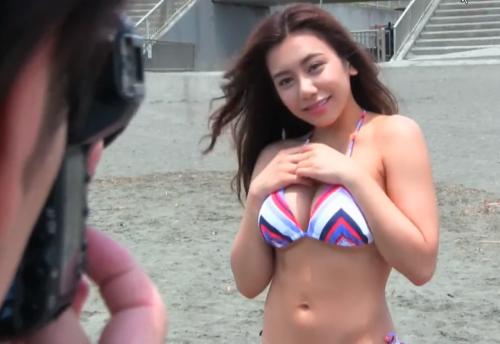 【松本メイ】ビーチでGETされた爆乳ハーフ美女が感じまくりの即パコFACK！！