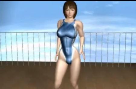競泳水着のお姉さんがトイレでフェラ