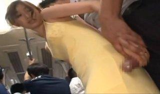 車内でベビーカーを押すマキシワンピの若妻の下着がスケスケだったのでお尻に勃起チ○ポを擦りつけて痴漢FUCK!!