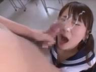 ビシャーッ！！制服美少女の可愛い顔に大量ぶっ掛け！