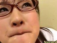 キュートメガネ女医が次々と採精フェラでビーカーに精子溜めていく
