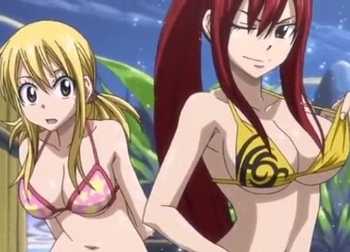 ご馳走な身体したフェアリーテイルの美少女たちがパイチラしちゃうエロアニメ動画