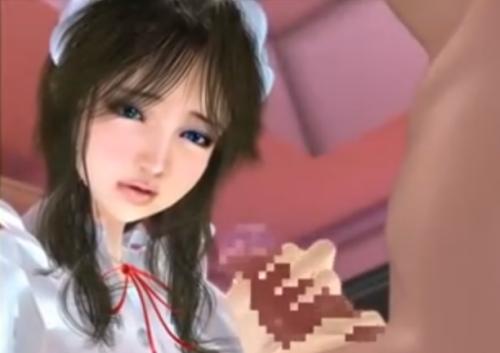 二次元の黒髪美少女爆乳メイドが従順ご奉仕！恥ずかしがりながら手コキからフェラ・パイズリまで！パコられてマン汁垂らす