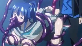気色悪い色の触手に拘束されバックで突かれまくる美少女女子校生
