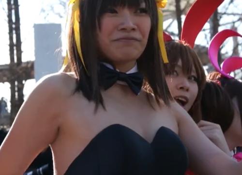 【コスプレ】バニー衣装が堅いのか胸元が浮いてる気がする。斜め上後から覗き込みたい。