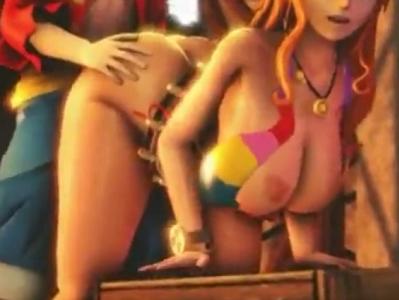 ＜3DCG＞麦わらの一味が船内で濃厚セックス＾＾スパンキングしながらゴムゴムの立ちバック鬼ピストン!!＜ルフィ×ナミ＞