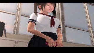 【3Dエロアニメ】ツインテールが良く似合う黒髪ロングのスレンダー美巨乳のJKを学校の屋上に呼び出し、アナル調教、アナルセックス！