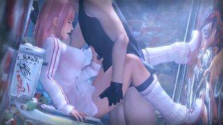【3Dエロアニメ】ピンクの髪のスレンダー美巨乳の美少女があらゆるところで色んな男とセックス！さらに乱交も！