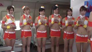 人気女優達のCAコスプレwファーストクラスはフェラでサービスしてくれるw！