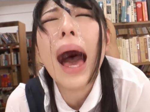 【JK】図書室で勉強中の制服女子校生を犯す覆面レイプ魔たち！おっぱいを弄られながら大量に顔射ぶっかけ【あおいれな】
