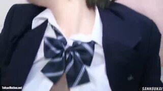 顔出しヤバイ円光動画！最近処女を捨ててSEXにハマったJK！黒髪で清楚なロリ少女が制服着たまま顔射SEX！膣穴ポッカリ！