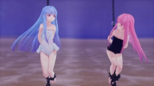 【リョナ】両手を拘束され鉄球を付けられ水底の少女2人。