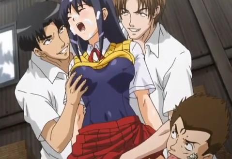 【エロアニメ】不良男に取り囲まれて乱交エッチさせられる美少女！