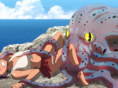 【人外生物】巨大なタコがたわわおっぱいの村娘を蹂躙！！ぬるぬる足触手で異種姦レイプぅ！？【一般アニメ】
