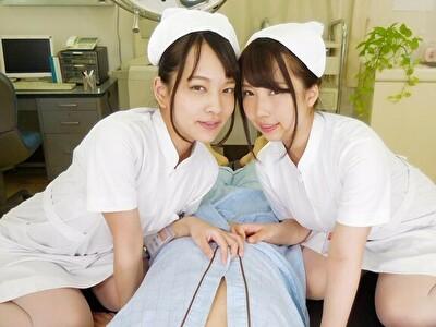 あべみかこ 玉木くるみ【VR】この近すぎる距離感、臨場感！エロ看護師ふたりのジュボジュボフェラチオハーレム！