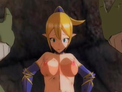 【3Dエロアニメ】エルフ美女が洞窟でオークからレイプされちゃう♥規格外の肉棒のデカさにマンコと膣内は破裂寸前！！