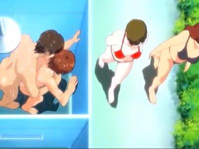 簡易シャワー室で淫乱美少女と隠れてエッチしちゃう！？薄い壁だから感じてる喘ぎ声が外に聞こえちゃうっ！！