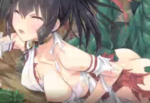 【モーションアニメ】巨乳巫女服美女がおっぱい揺らしながら立ちバック状態で凌辱孕ませレイプされる！！