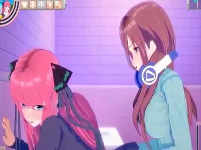 五姉妹の二乃と三玖がまさかの姉妹レズセックス？！発情して激しく腰ふりして痙攣イキしちゃう♡♡