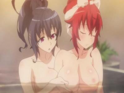 お風呂場で巨乳美少女たちの百合シーン♥♥お互いの巨乳おっぱいを押し合って擦り合わせてエロエロすぎ♥♥