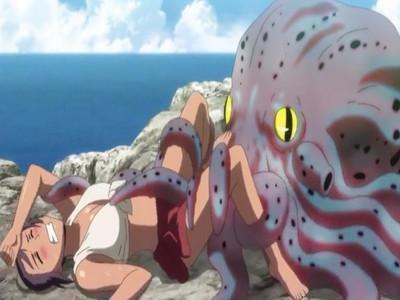 海辺で巨大変態ダコに襲われて青姦セックスさせられる美少女がぬるぬる触手で全身犯されドロドロに♥♥