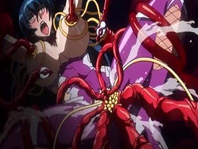 全身の性感帯を触手から愛撫＆ガン突きされてアヘ顔イキ絶頂で潮吹きする淫乱くノ一♥♥大量の白濁液でボテ腹状態に♥♥