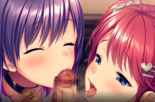 【エロゲー】巨根チンポをロリ美少女2人でペロペロ舐めてたっぷりご奉仕フェラ亀頭責め♡