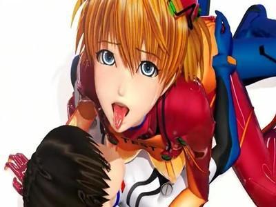 シンジに馬乗りで逆レイプしているアスカを下から突き上げ鬼畜ピストン騎乗位セックスしまくって感じちゃう♥♥