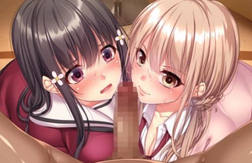 【エロゲー】可愛い二人組の巨乳制服美少女JKが勃起チンポを恥ずかしがりながらフェラチオご奉仕される♡