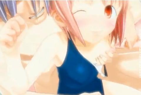 水着姿のロリ美少女ちゃんがバックからおっぱい&おマンコ愛撫されビクビク感じて喘ぎまくり♡