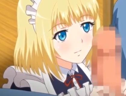 可愛い金髪爆乳メイドさんが巨根チンポを手コキフェラでたっぷりご奉仕して亀頭ペロペロ舐めあげザーメンぶっかけ♡♡