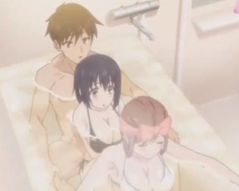 大好きな同級生の男の子と一緒にお風呂で乱入してきた巨乳お姉さんたちと3Pセックス！？