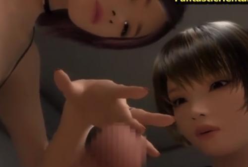 【3DCG】巨根チンポに大興奮した巨乳美少女JK達と手コキフェラご奉仕からの濃厚3Pえっちしちゃう♡