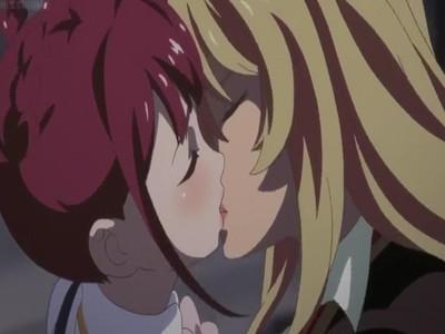 百合アニメで定番の濃厚レズベロチューが最高にエロイ♥♥爆乳美女とロリ美少女が発情しておっぱい乳首もビンビンに♥