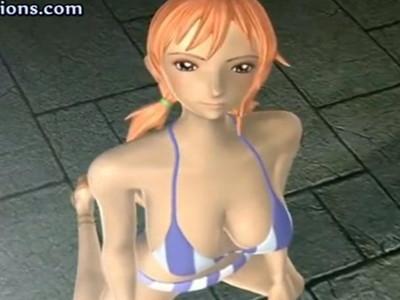 大人気アニメのヒロインナミが巨漢男のちんぽをご奉仕して濃厚パイズリフェラからのザーメン搾り取り