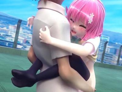 エロ美少女の小悪魔モモと屋上で解放青姦セックス♥駅弁状態でパイパンマンコの奥までガン突きされて連続絶頂しちゃう！！