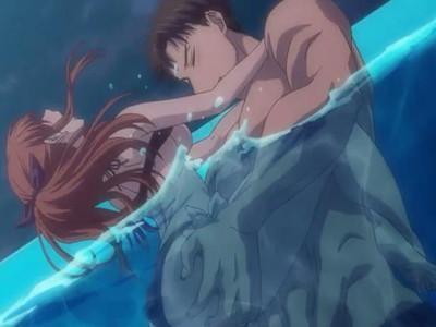 夜のプールで美男美女が濃厚セックス♥♥下から巨根ちんぽで突き上げられて感じちゃう♥♥