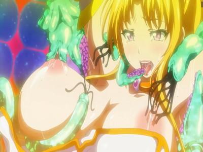 気持ち悪い触手に拘束されて性感帯を刺激されまくる爆乳美少女