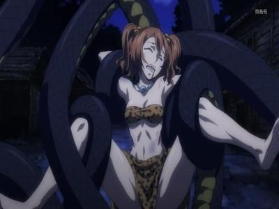 大蛇の締付けで身体を拘束された巨乳童顔美少女がおっぱいもマンコもズタボロにされる美少女のリョナ凌辱シーン。