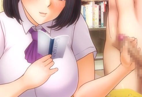 図書館で勉強中に淫乱痴女JKが隣でチンポ出してるショタボーにシコシコ手コキご奉仕♡