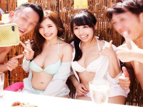 【素人軟派】ふたり一緒にキメちゃお､､♡美爆乳まじエロいわｗ海ナンパはくそ鉄板！ほろ酔い気分で破廉恥パコパコ最高すぎ！