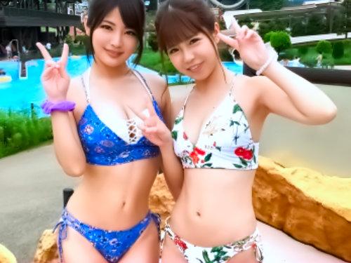 【悪質軟派】真夏プールはくそ鉄板なｗ警戒心も秒で決壊する水着美女ふたりがホテル籠りの乱交プレイ！顔も体もＳＳＳ級な♡