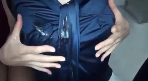 【痴漢着衣ぶっかけ】痴漢願望のある変態美熟女2名を電車内で囲んでフェラチオさせてブラウスにザーメンぶっかけ