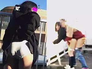 ＜削除注意＞ヤリマンJKが学校屋上で露出！！興奮して野外露出セックスハメ撮り流出！！
