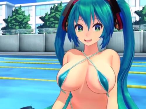 ＜初音ミク＞激カワ青髪美少女とプールで青姦！！プールサイドで乱暴されて中出し！！