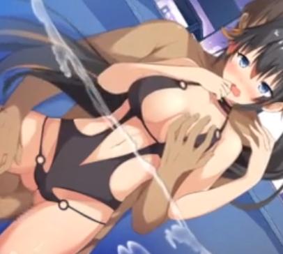 司令官と夜のプールでイチャイチャして可愛い巨乳の女の子は「誰かに見られたらプールの中に入ればバレませんね‥」