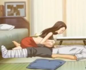 足を怪我していて精子がたっぷりと溜まってギンギンに勃起している僕にパイズリで抜いてくれる優しい人妻お姉さん♡