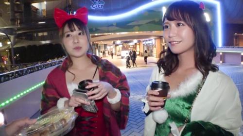 【素人ナンパ】コスプレサンタの限界越えSEX！性なる夜にエロいサンタコスをした美女2人をインタビューといってナンパ！