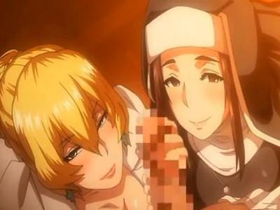 《エロアニメ》デカパイ女教師と淫乱シスターから勃起肉棒をペロペロシコシコイジメて濃厚ザーメンを大発射イキ！！